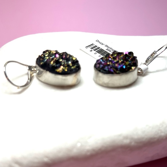 NWT Rainbow Druzy Sterling Silver Leverback Earrings - Picture 5 of 7